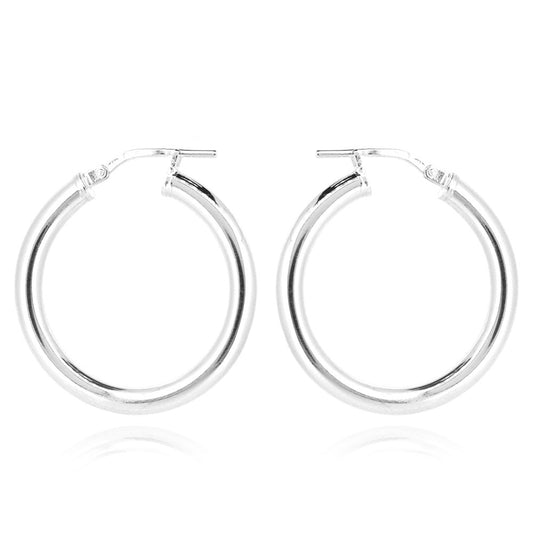 Creole Heavyweight Plain 26mm Hollow Hoop Earrings - Sterling Silver Hoop Earrings