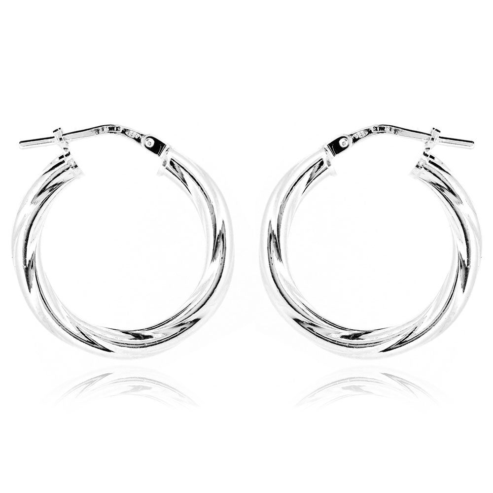 Creole Twist 20mm Hollow Hoop Earrings - Sterling Silver Hoop Earrings