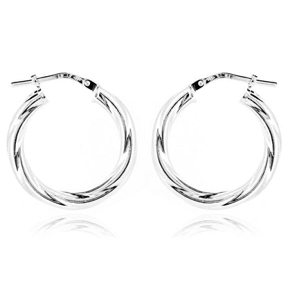 Creole Twist 20mm Hollow Hoop Earrings - Sterling Silver Hoop Earrings