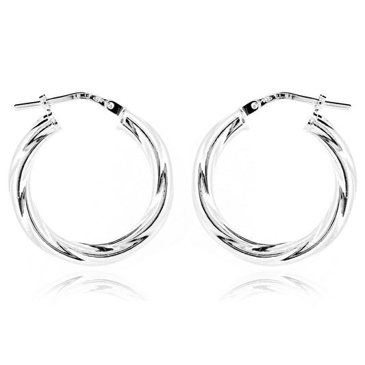 Creole Twist 20mm Hollow Hoop Earrings - Sterling Silver Hoop Earrings