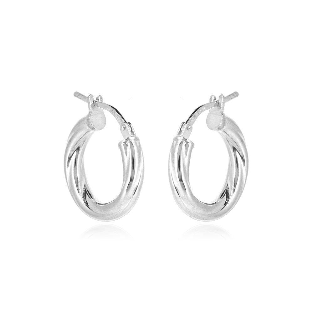 Creole Twist 15mm Hollow Hoop Earrings - Sterling Silver Hoop Earrings