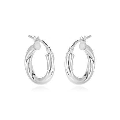 Creole Twist 15mm Hollow Hoop Earrings - Sterling Silver Hoop Earrings