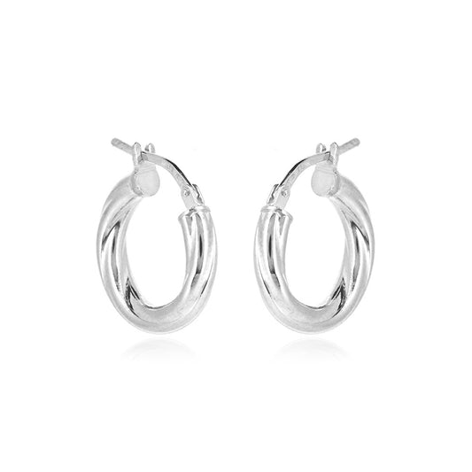 Creole Twist 15mm Hollow Hoop Earrings - Sterling Silver Hoop Earrings
