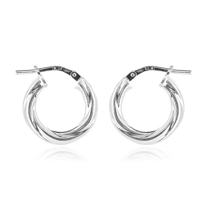 Creole Twist 15mm Hollow Hoop Earrings - Sterling Silver Hoop Earrings