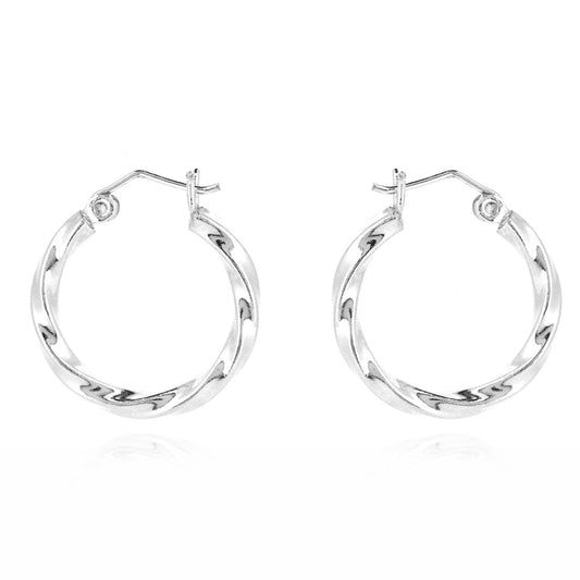 Creole Round Twist 20mm Hollow Hoop Earrings - Sterling Silver Hoop Earrings