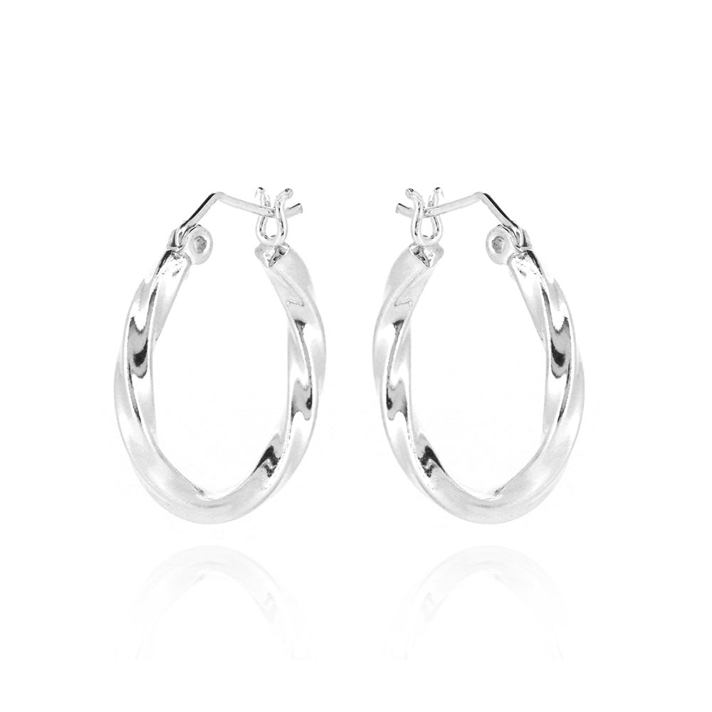 Creole Round Twist 20mm Hollow Hoop Earrings - Sterling Silver Hoop Earrings