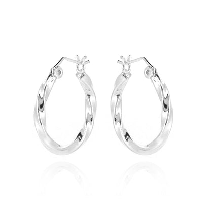 Creole Round Twist 20mm Hollow Hoop Earrings - Sterling Silver Hoop Earrings