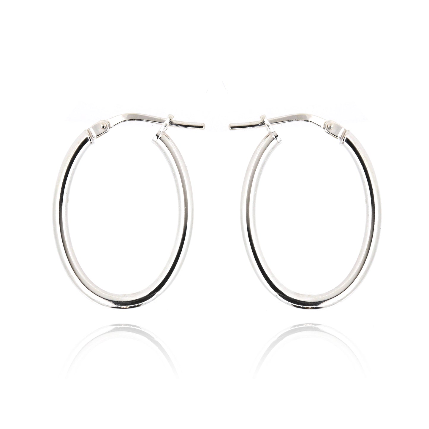 Creole Oval Plain Hollow Hoop Earrings - Sterling Silver
