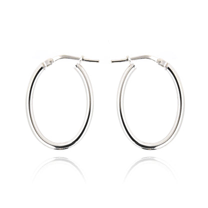 Creole Oval Plain Hollow Hoop Earrings - Sterling Silver
