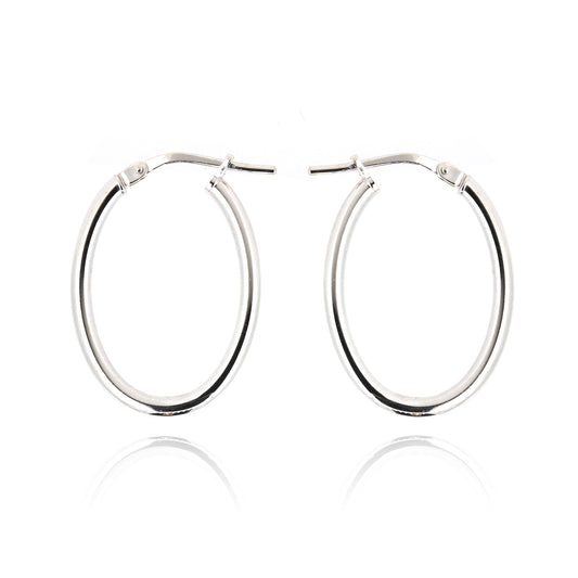 Creole Oval Plain Hollow Hoop Earrings - Sterling Silver