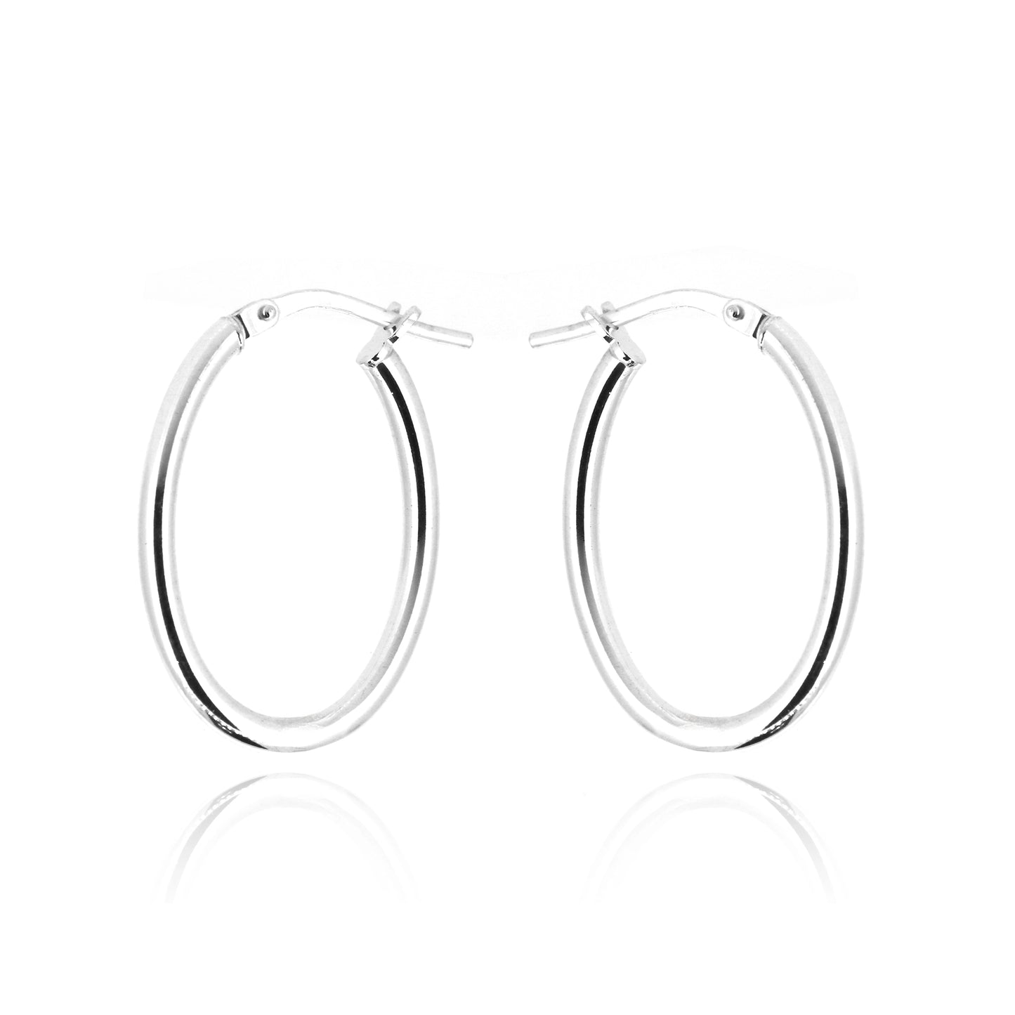 Creole Oval Plain Hollow Hoop Earrings - Sterling Silver