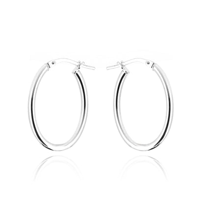 Creole Oval Plain Hollow Hoop Earrings - Sterling Silver