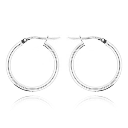 Creole Medium Weight Plain 18mm Hollow Hoop Earrings - Sterling Silver Hoop Earrings