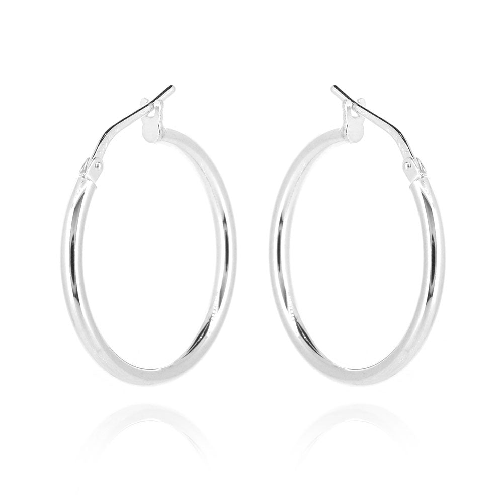 Creole Medium Weight Plain 24mm Hollow Hoop Earrings - Sterling Silver Hoop Earrings
