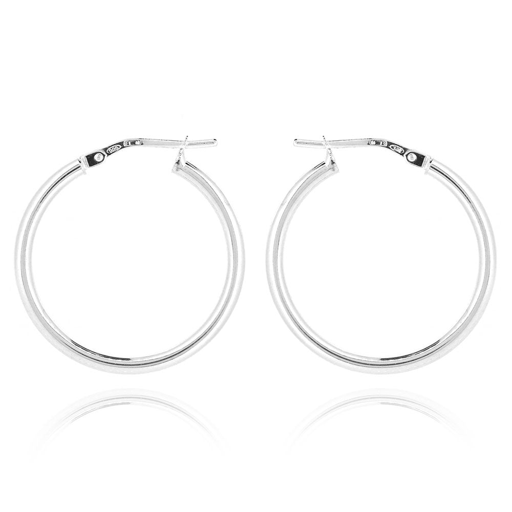 Creole Medium Weight Plain 24mm Hollow Hoop Earrings - Sterling Silver Hoop Earrings