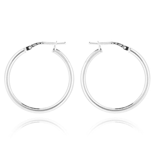 Creole Medium Weight Plain 24mm Hollow Hoop Earrings - Sterling Silver Hoop Earrings