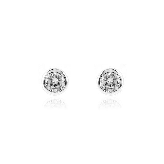 Cubic Zirconia 5mm Round Rubover Stud Earrings - Sterling Silver Stud Earrings
