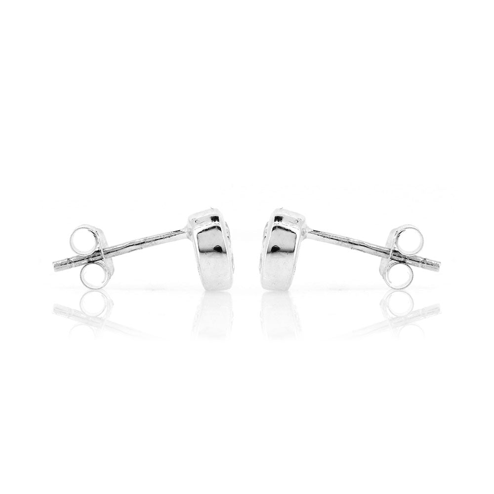 Cubic Zirconia 5mm Round Rubover Stud Earrings - Sterling Silver Stud Earrings