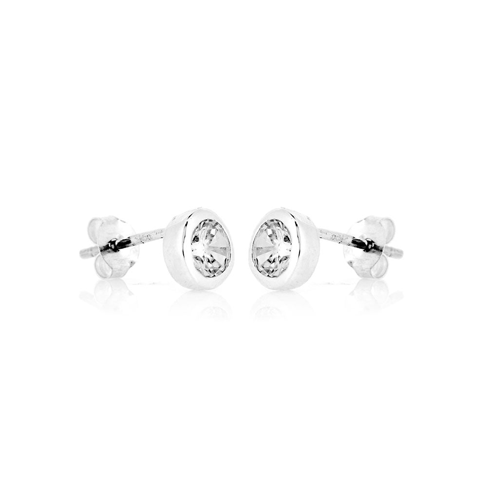 Cubic Zirconia 5mm Round Rubover Stud Earrings - Sterling Silver Stud Earrings
