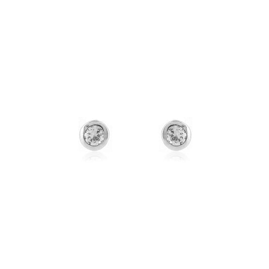 Cubic Zirconia 3mm Round Rubover Stud Earrings - Sterling Silver Stud Earrings