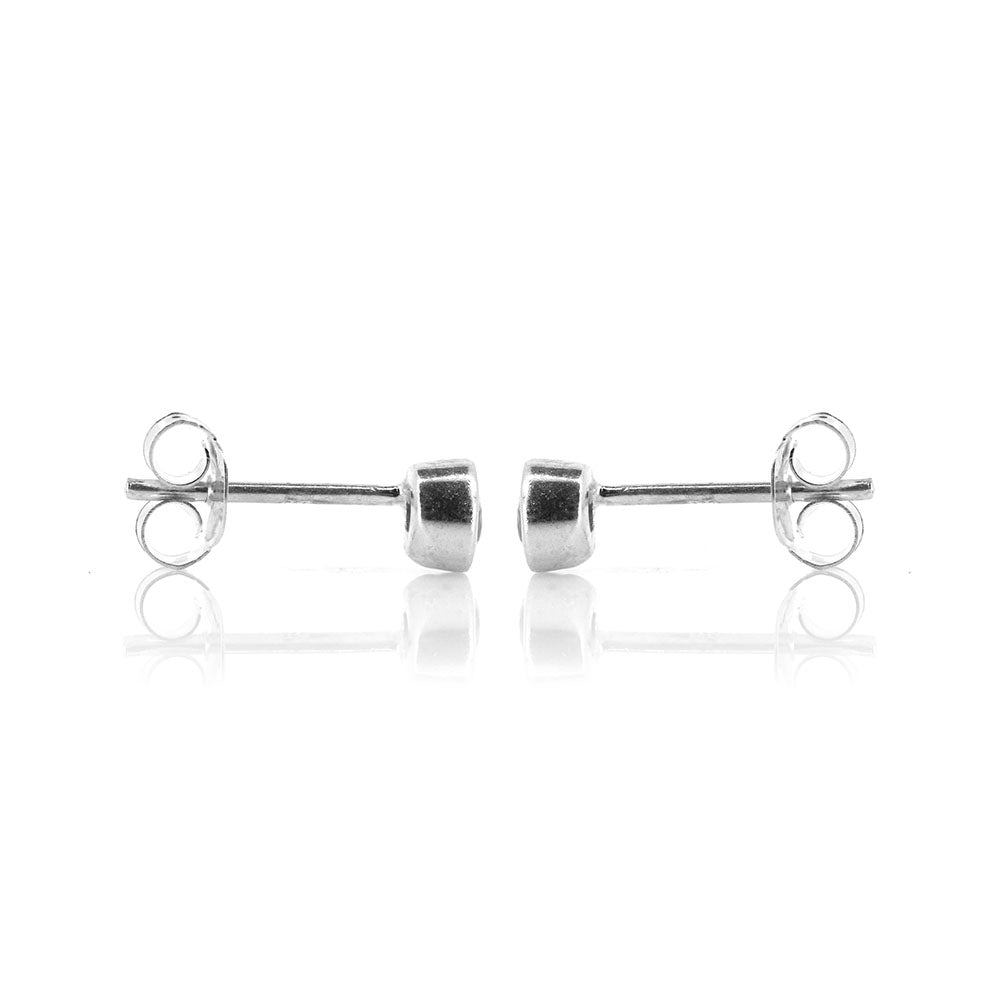 Cubic Zirconia 3mm Round Rubover Stud Earrings - Sterling Silver Stud Earrings