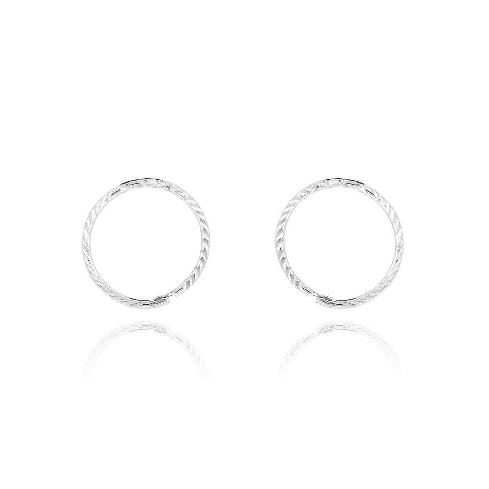 Sleeper Hinged Diamond Cut 12mm Solid Hoop Earrings - Sterling Silver Hoop Earrings