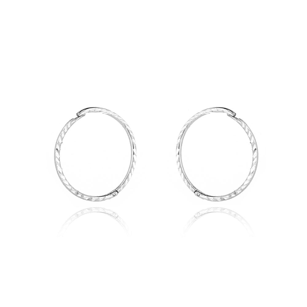 Sleeper Hinged Diamond Cut 14mm Solid Hoop Earrings - Sterling Silver Hoop Earrings