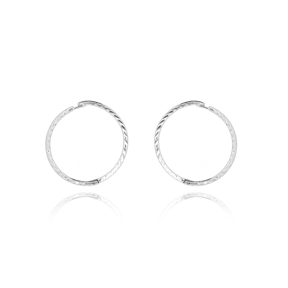 Sleeper Hinged Diamond Cut 14mm Solid Hoop Earrings - Sterling Silver Hoop Earrings