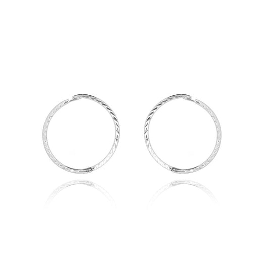Sleeper Hinged Diamond Cut 14mm Solid Hoop Earrings - Sterling Silver Hoop Earrings