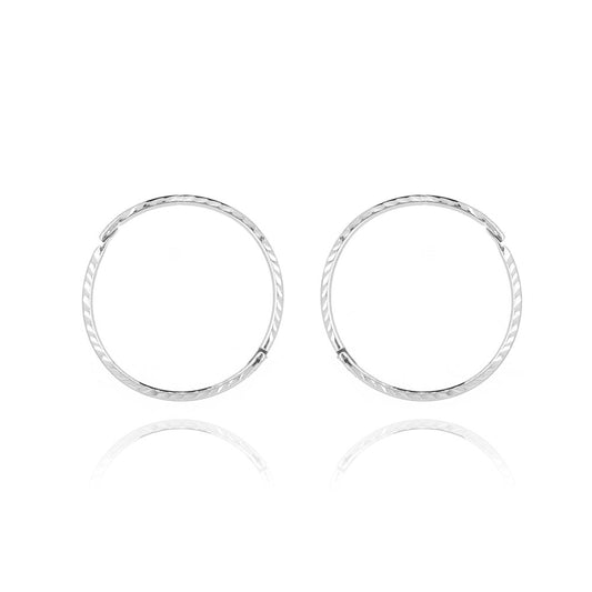 Sleeper Hinged Diamond Cut 16mm Solid Hoop Earrings- Sterling Silver Hoop Earrings