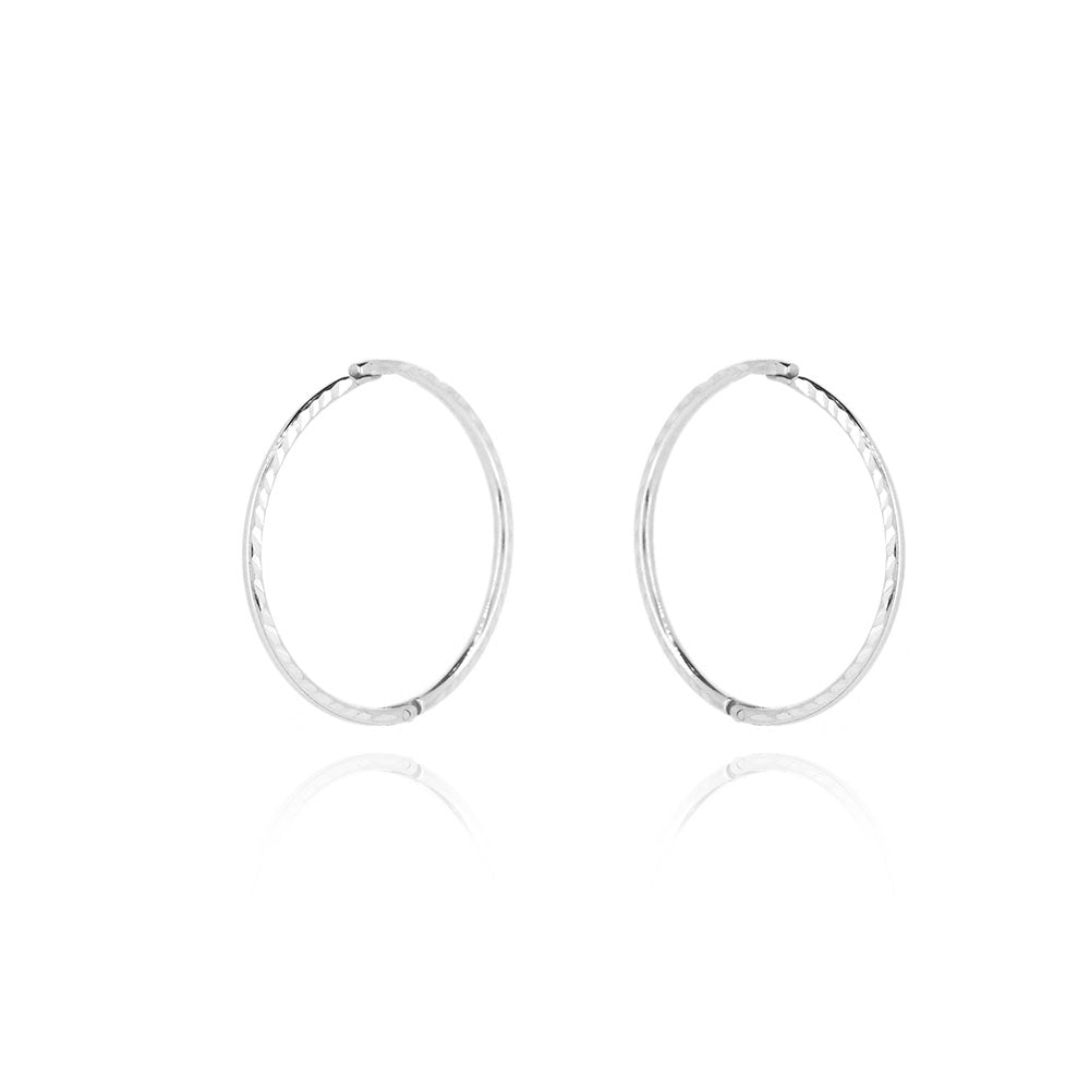 Sleeper Hinged Diamond Cut 16mm Solid Hoop Earrings- Sterling Silver Hoop Earrings