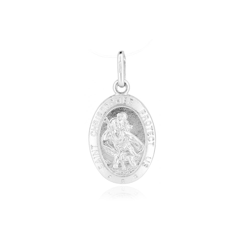 St Christopher Protect Us Oval Pendant - Sterling Silver Jewellery