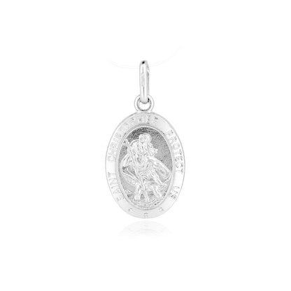 St Christopher Protect Us Oval Pendant - Sterling Silver Jewellery
