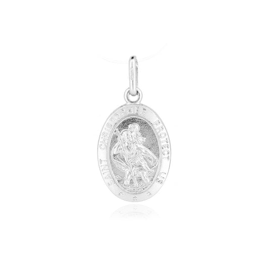 St Christopher Protect Us Oval Pendant - Sterling Silver