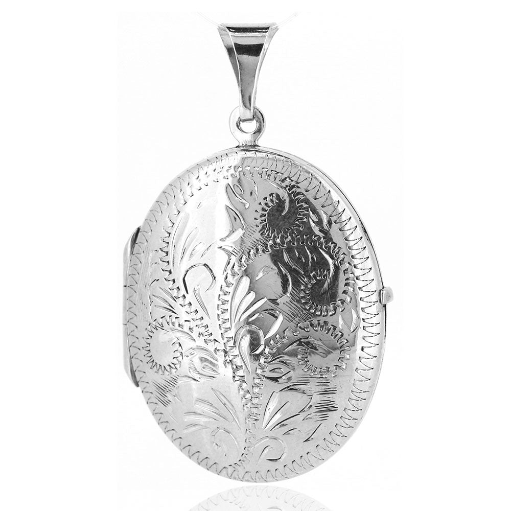 Locket Oval Traditionally Engraved - Sterling Silver Jewellery