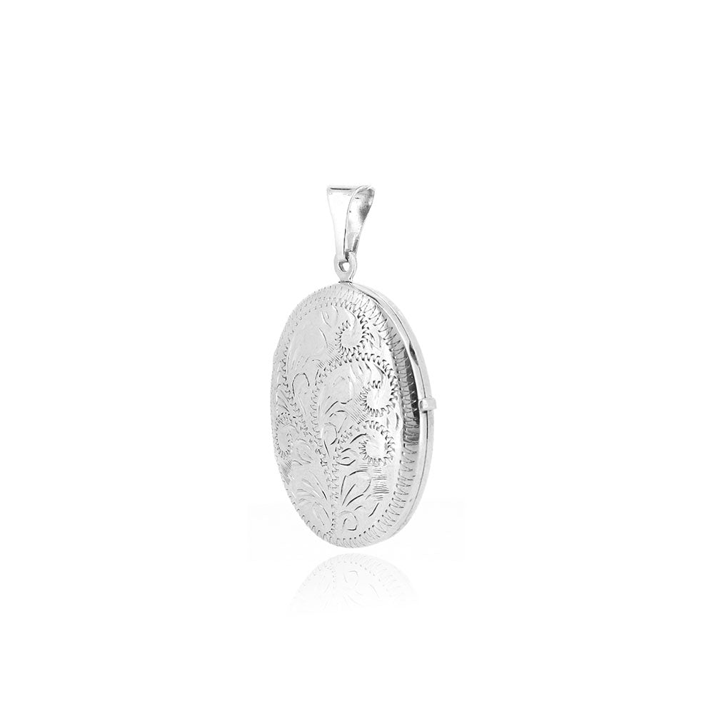 Locket Oval Traditionally Engraved - Sterling Silver Jewellery