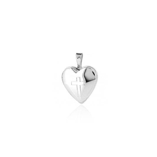 Locket Cross Engraved Heart - Sterling Silver Jewellery