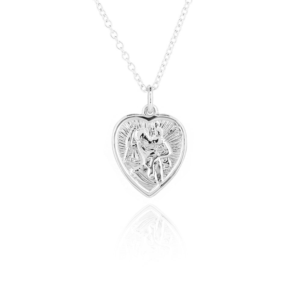 St Christopher Heart Pendant - Sterling Silver