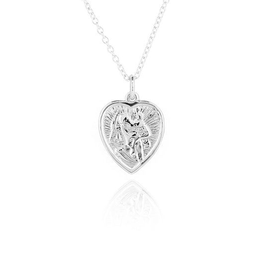St Christopher Heart Pendant - Sterling Silver
