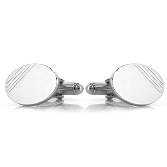 Cufflinks - Engraved Oval - Sterling Silver