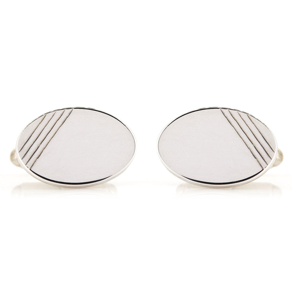 Cufflinks - Engraved Oval - Sterling Silver