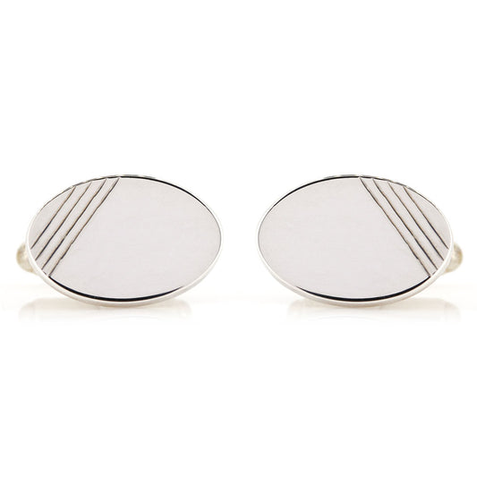 Cufflinks - Engraved Oval - Sterling Silver