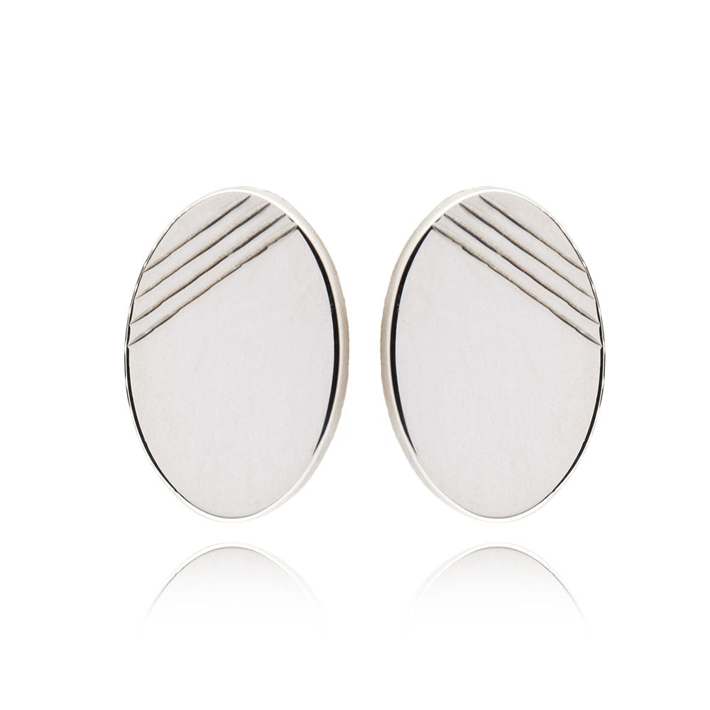 Cufflinks - Engraved Oval - Sterling Silver
