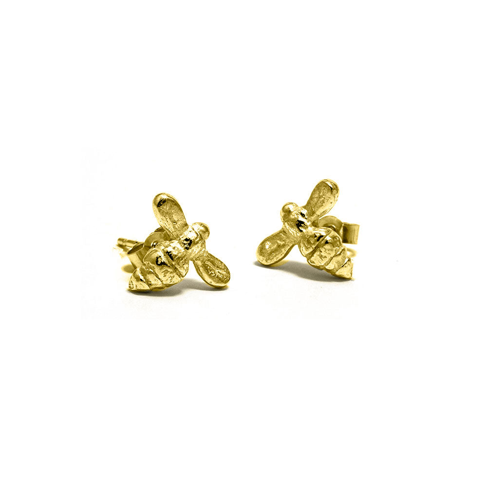 Bee Stud Earrings - Yellow Gold Vermeil