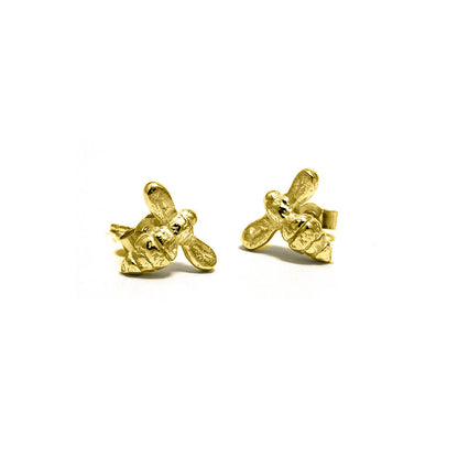 Bee Stud Earrings - Yellow Gold Vermeil