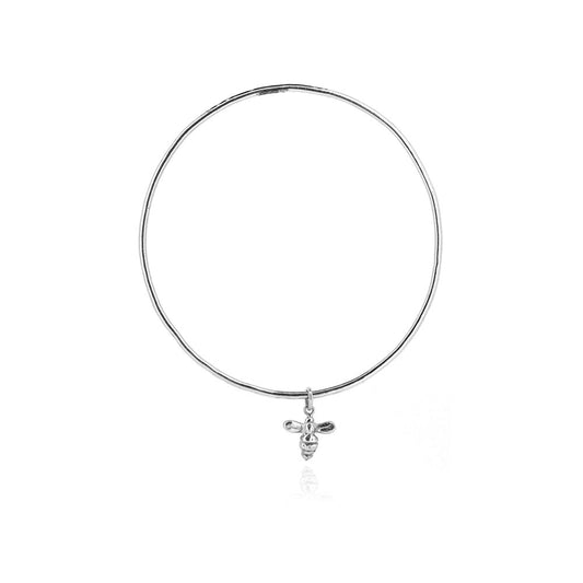 Bee Charm Bangle - Sterling Silver Bangles
