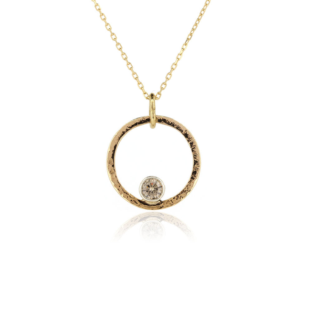 Eclipse Diamond Circle Textured Pendant - 9ct Yellow Gold Necklace