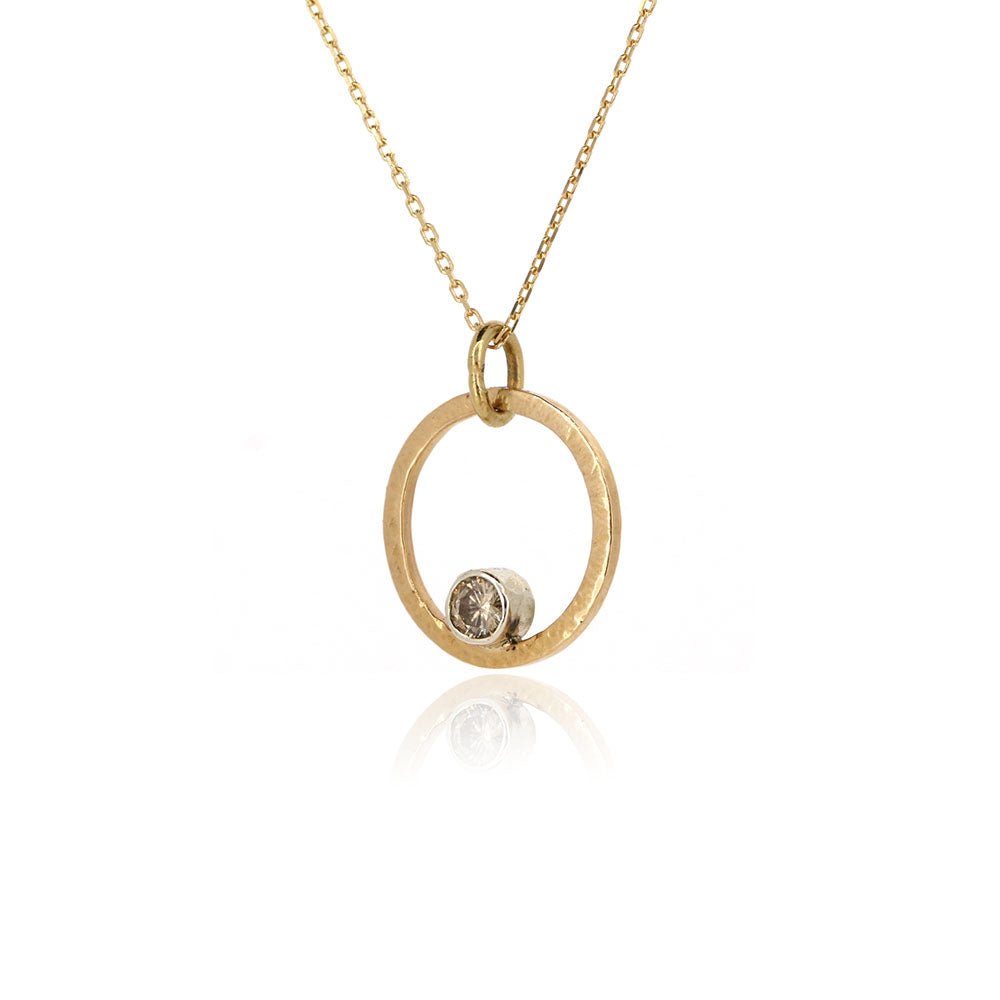 Eclipse Diamond Circle Textured Pendant - 9ct Yellow Gold Necklace