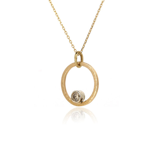 Eclipse Diamond Circle Textured Pendant - 9ct Yellow Gold Necklace