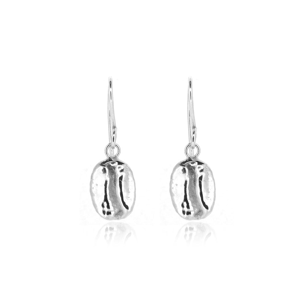Coffee Bean Drop Earrings - Sterling Silver Drop Earrings
